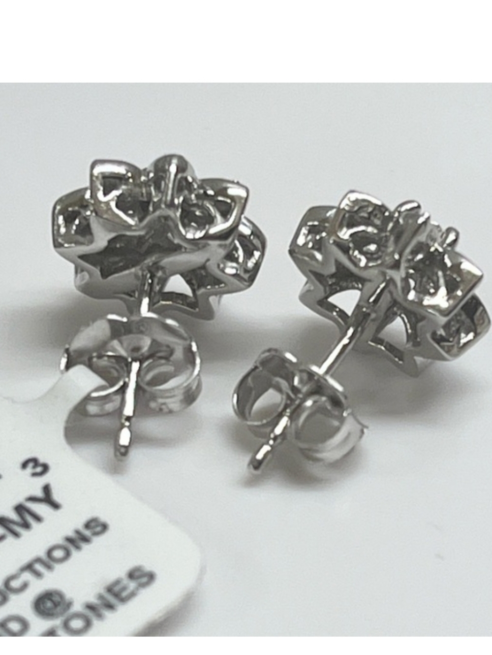 Diamond Earrings Solid Sterling Silver Flowers Earrings - Picture 2 of 4